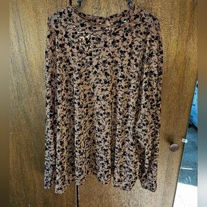 Ashley Stewart Sheer Brown Flocked Floral Women's Blouse | 6X 34/36